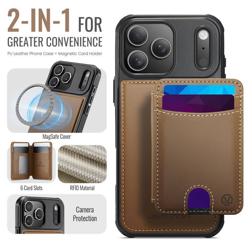 JEEHOOD iPhone 17 Pro 2-in-1 Magnetic RFID Wallet Case