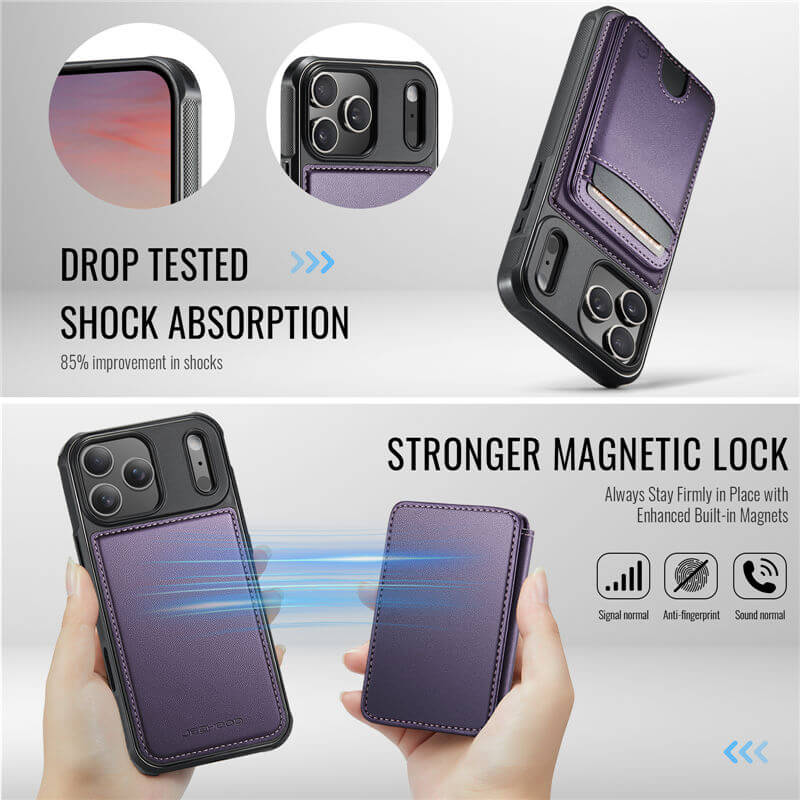 JEEHOOD iPhone 17 Pro 2-in-1 Magnetic RFID Wallet Case