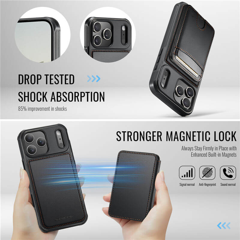 JEEHOOD iPhone 17 Pro Max 2-in-1 Magnetic RFID Wallet Case