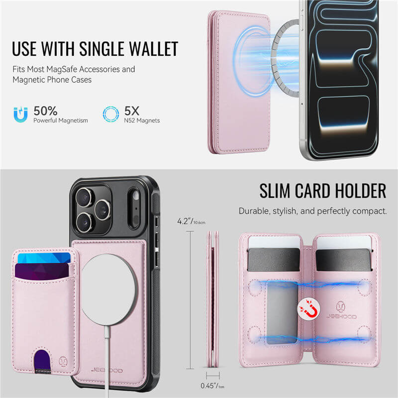 JEEHOOD iPhone 17 Pro Max 2-in-1 Magnetic RFID Wallet Case