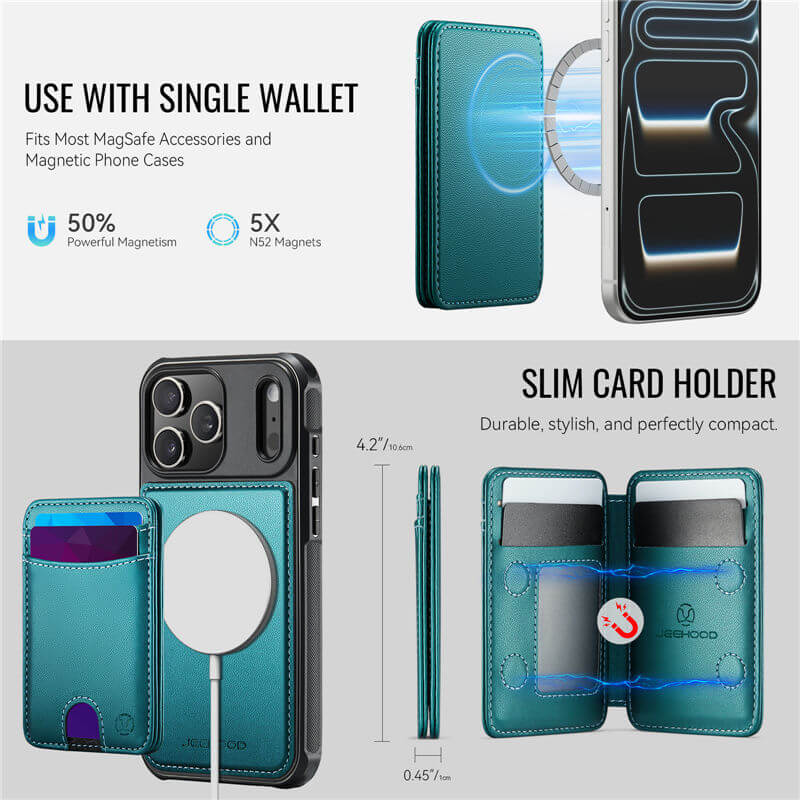 JEEHOOD iPhone 17 Pro 2-in-1 Magnetic RFID Wallet Case