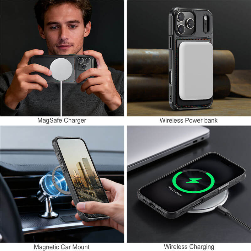 JEEHOOD iPhone 17 Pro 2-in-1 Magnetic RFID Wallet Case