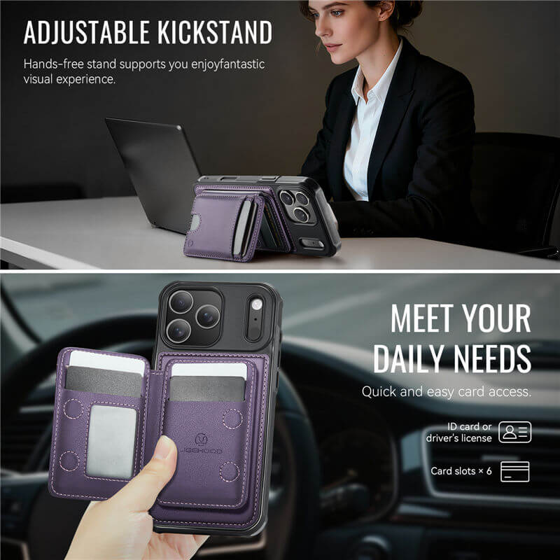 JEEHOOD iPhone 17 Pro Max 2-in-1 Magnetic RFID Wallet Case