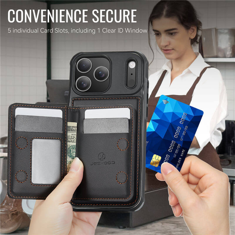 JEEHOOD iPhone 17 Pro Max Detachable Magnetic Zipper Wallet Case with RFID Blocking
