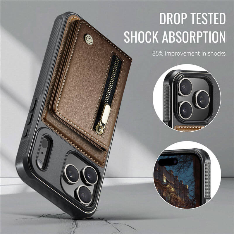 JEEHOOD iPhone 17 Pro Max Detachable Magnetic Zipper Wallet Case with RFID Blocking