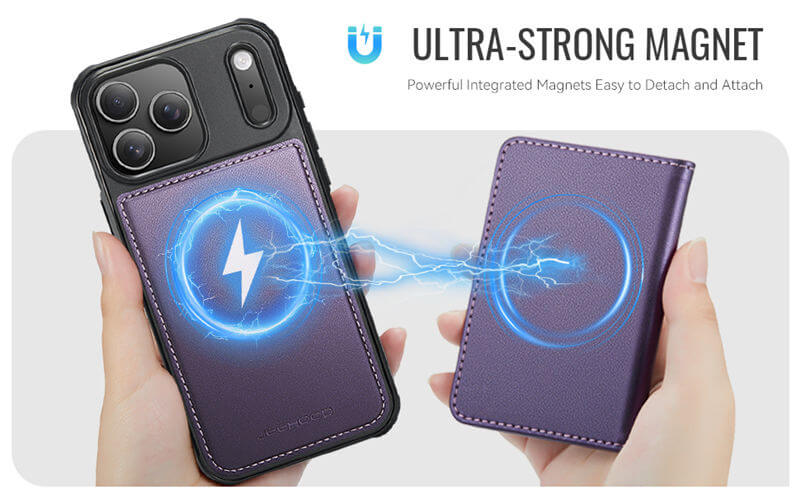 JEEHOOD iPhone 17 Pro Detachable Magnetic Zipper Wallet Case