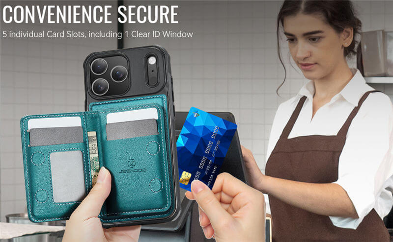 JEEHOOD iPhone 17 Pro Detachable Magnetic Zipper Wallet Case