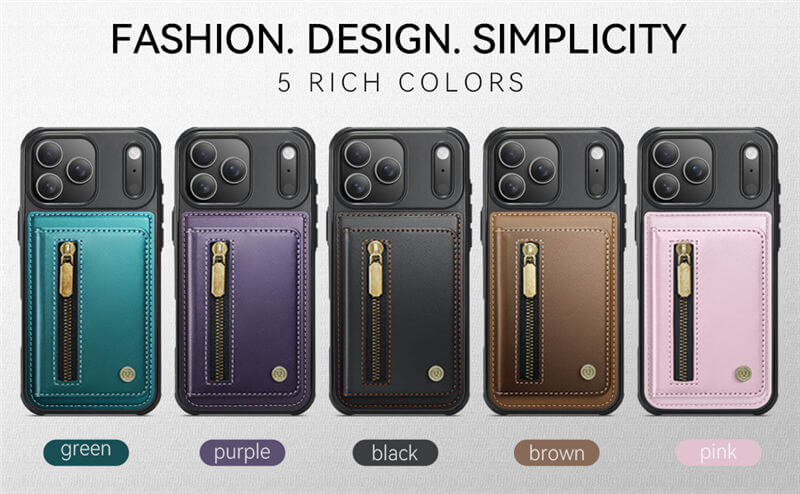 JEEHOOD iPhone 17 Pro Detachable Magnetic Zipper Wallet Case