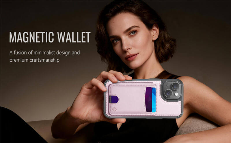 JEEHOOD iPhone 15 Plus 2-in-1 Magnetic Wallet Case