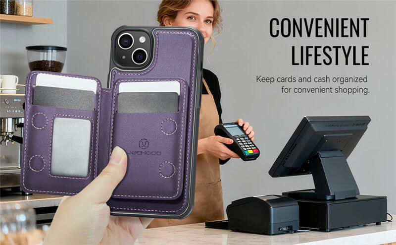 JEEHOOD iPhone 15 Plus 2-in-1 Magnetic Wallet Case
