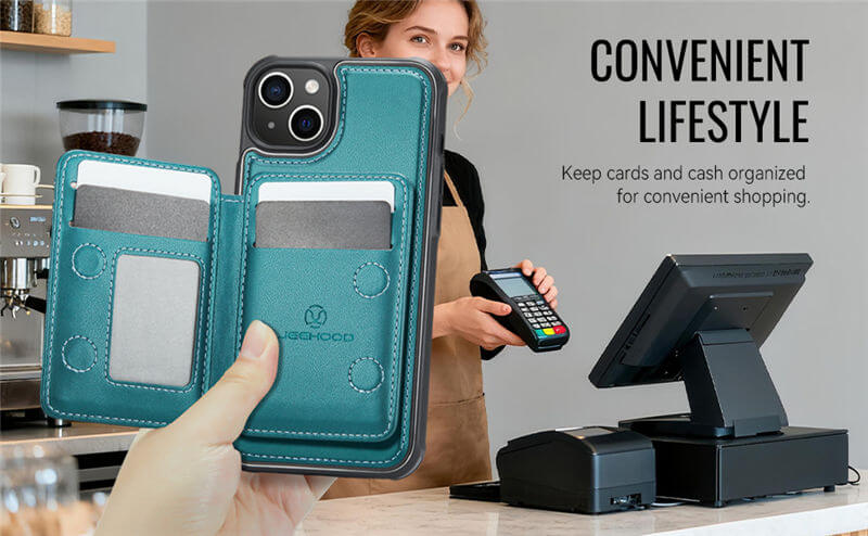JEEHOOD iPhone 15 2-in-1 Magnetic Wallet Case