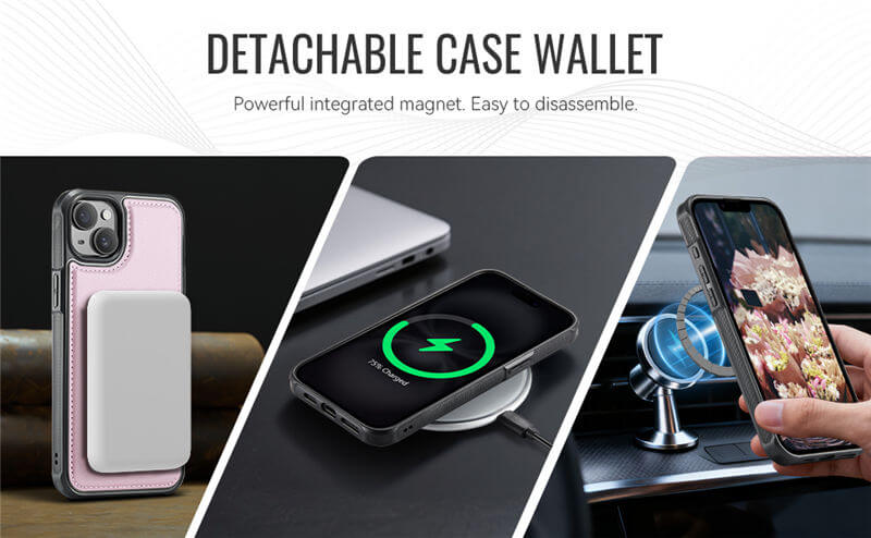 JEEHOOD iPhone 15 Plus 2-in-1 Magnetic Wallet Case