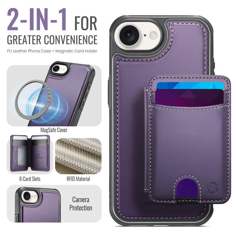 JEEHOOD iPhone 17e Detachable Magnetic Wallet Case