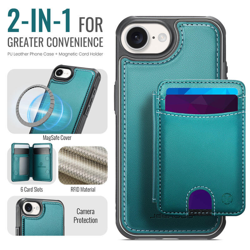 JEEHOOD iPhone 16e 2-in-1 Magnetic RFID Wallet Case