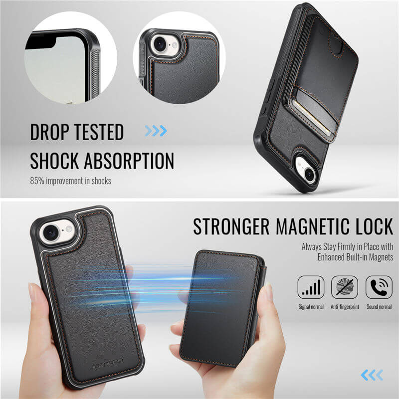 JEEHOOD iPhone 16e 2-in-1 Magnetic RFID Wallet Case