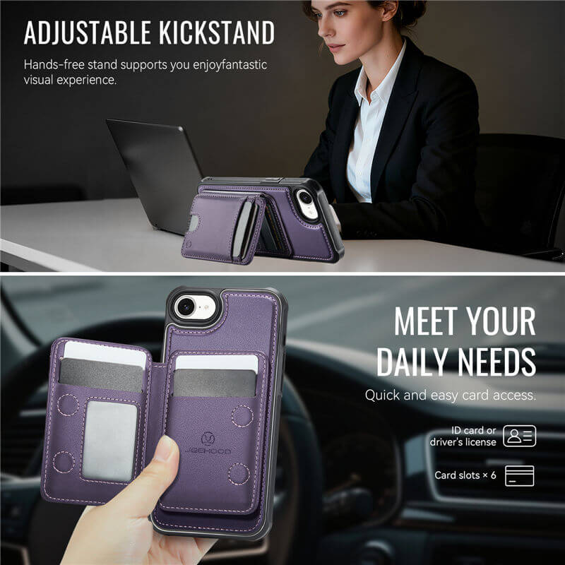 JEEHOOD iPhone 16e 2-in-1 Magnetic RFID Wallet Case