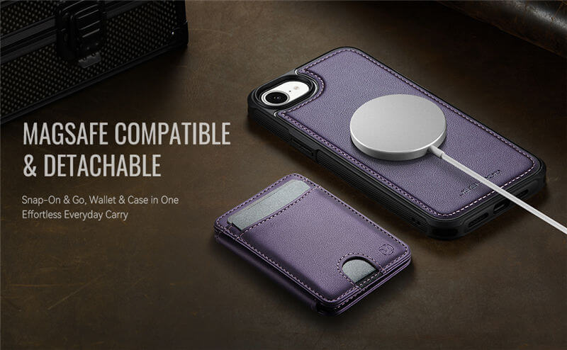 JEEHOOD iPhone 17e 2-in-1 Magnetic Wallet Case