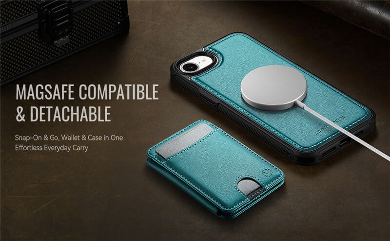 JEEHOOD iPhone 16e 2-in-1 Magnetic Wallet Case