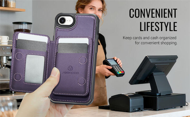 JEEHOOD iPhone 16e 2-in-1 Magnetic Wallet Case