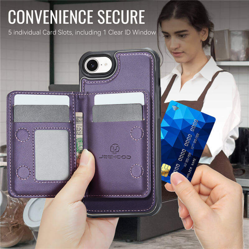 JEEHOOD iPhone 17e Detachable Magnetic Zipper Wallet Case
