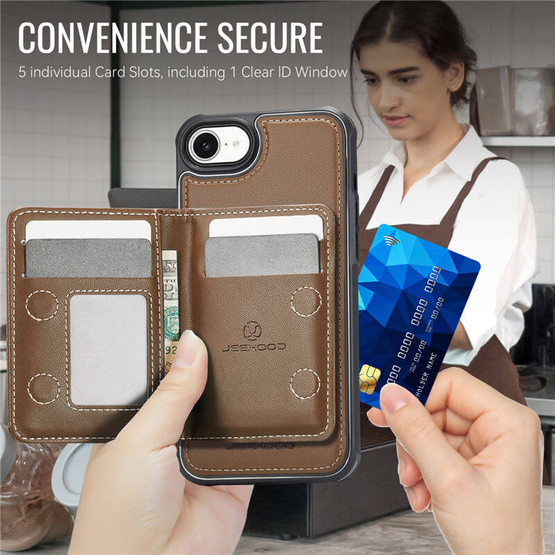JEEHOOD iPhone 16e Detachable Magnetic Zipper Wallet Case