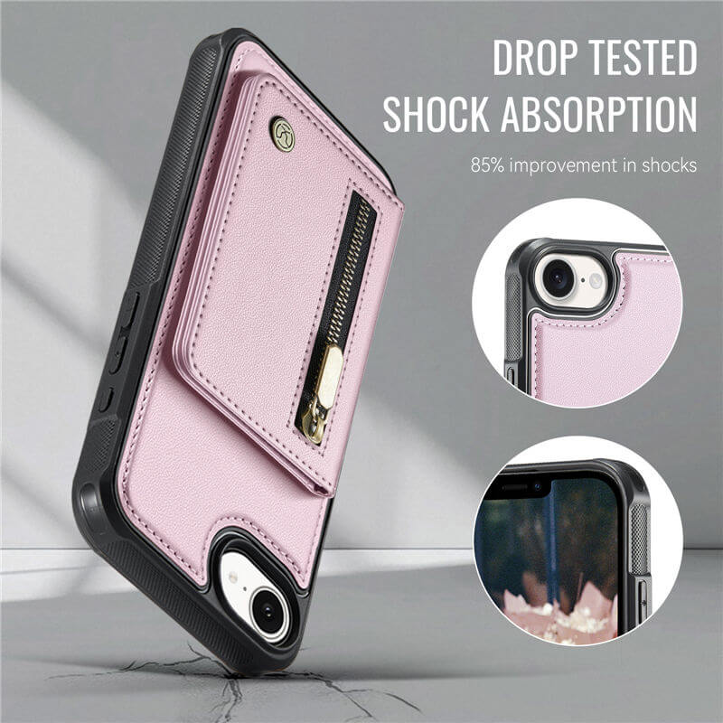 JEEHOOD iPhone 17e Detachable Magnetic Zipper Wallet Case