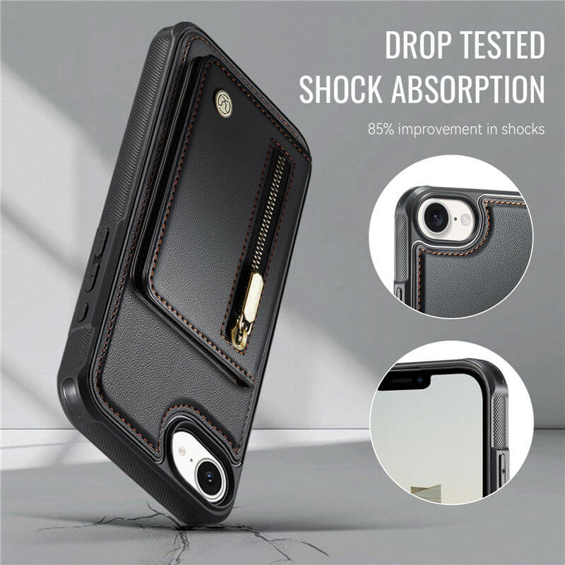 JEEHOOD iPhone 16e Detachable Magnetic Zipper Wallet Case