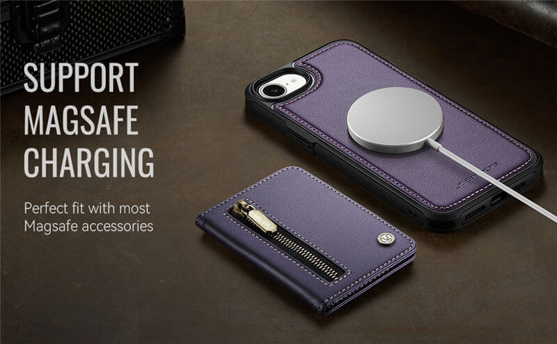 JEEHOOD iPhone 16e Detachable Magnetic Zipper Wallet Case