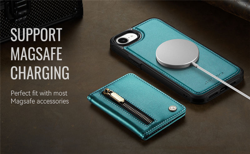 JEEHOOD iPhone 17e Detachable Magnetic Zipper Wallet Case