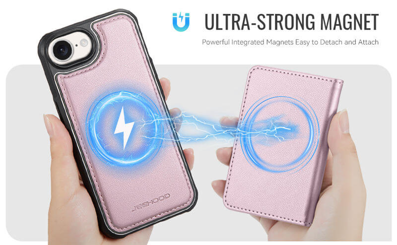 JEEHOOD iPhone 16e Detachable Magnetic Zipper Wallet Case
