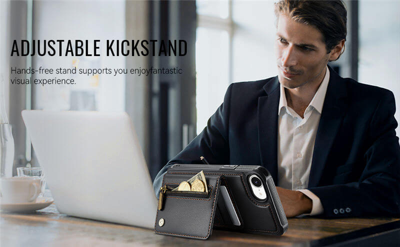 JEEHOOD iPhone 17e Detachable Magnetic Zipper Wallet Case