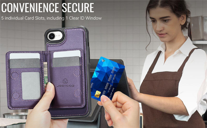 JEEHOOD iPhone 17e Detachable Magnetic Zipper Wallet Case