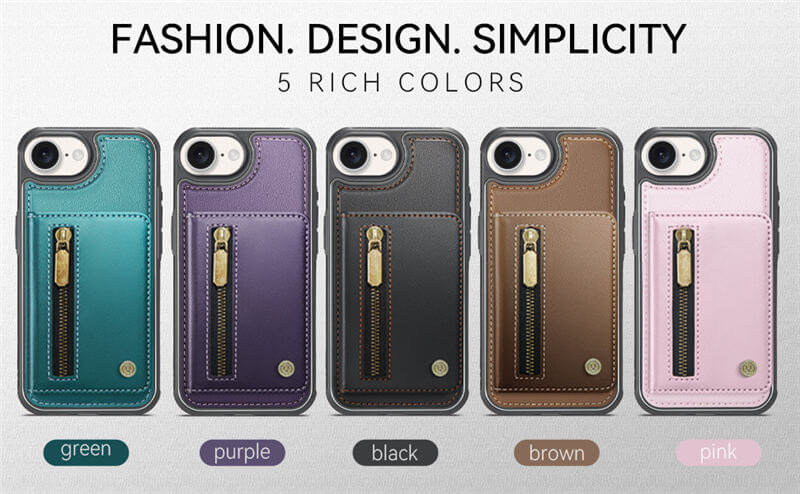 JEEHOOD iPhone 16e Detachable Magnetic Zipper Wallet Case