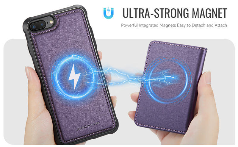 JEEHOOD iPhone 7 Plus/8 Plus Detachable Magnetic Zipper Wallet Case