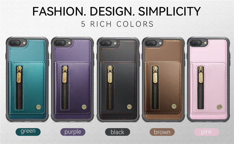 JEEHOOD iPhone 7 Plus/8 Plus Detachable Magnetic Zipper Wallet Case