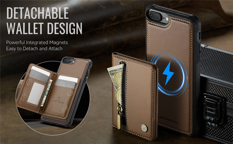 JEEHOOD iPhone 7 Plus/8 Plus Detachable Magnetic Zipper Wallet Case