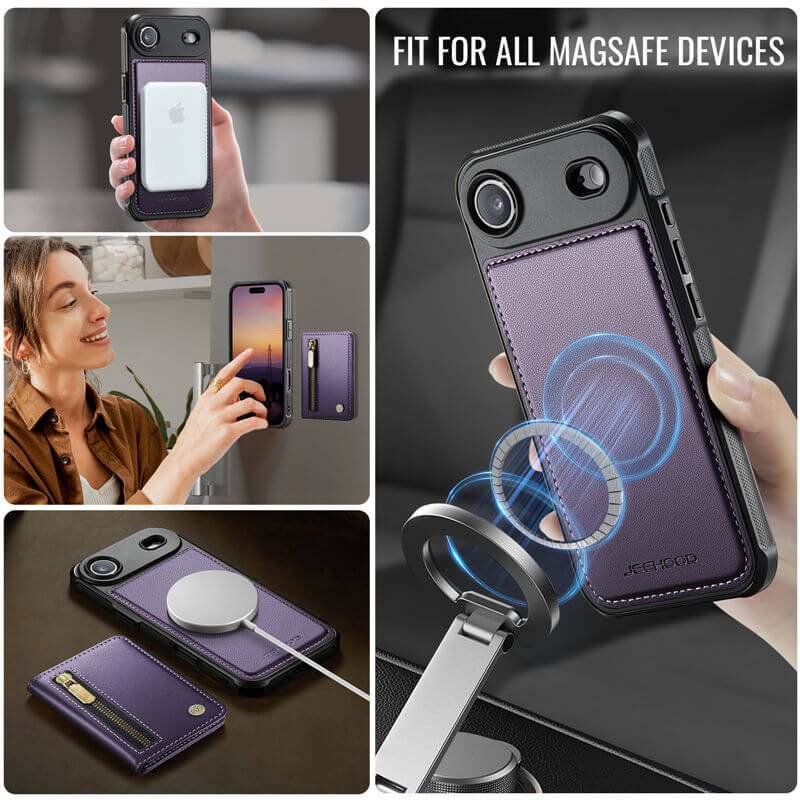 JEEHOOD iPhone Air Detachable Magnetic Zipper Wallet Case
