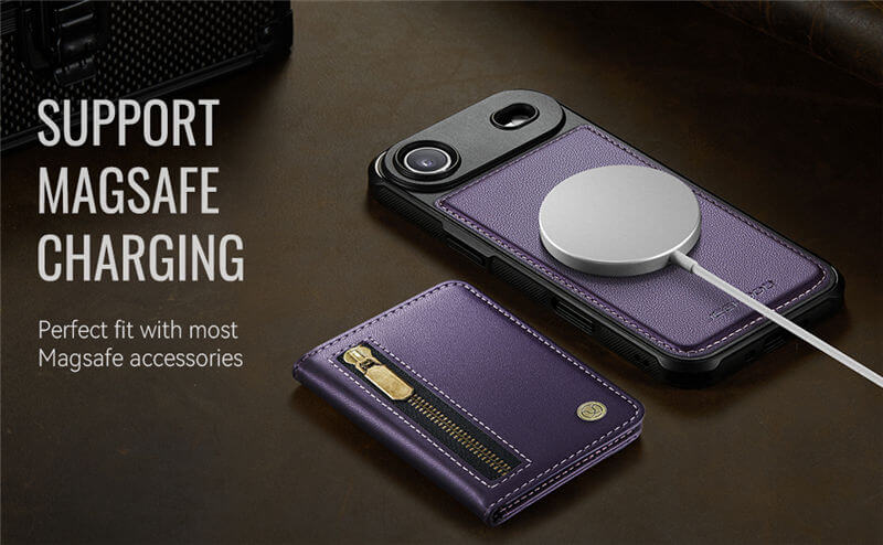 JEEHOOD iPhone Air Detachable Magnetic Zipper Wallet Case