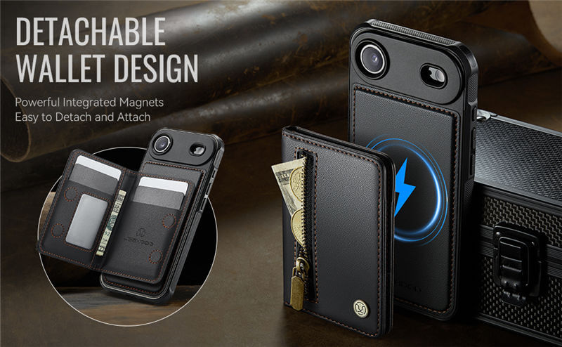 JEEHOOD iPhone Air Detachable Magnetic Zipper Wallet Case