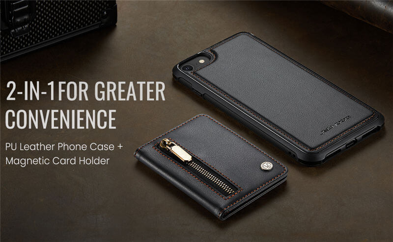JEEHOOD iPhone 7/8/SE 2020/SE 2022 Detachable Magnetic Zipper Wallet Case