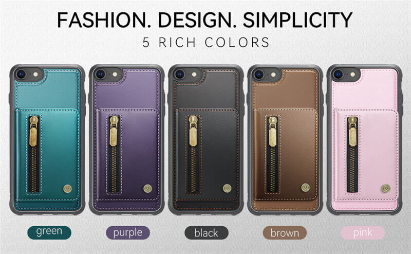 JEEHOOD iPhone 7/8/SE 2020/SE 2022 Detachable Magnetic Zipper Wallet Case