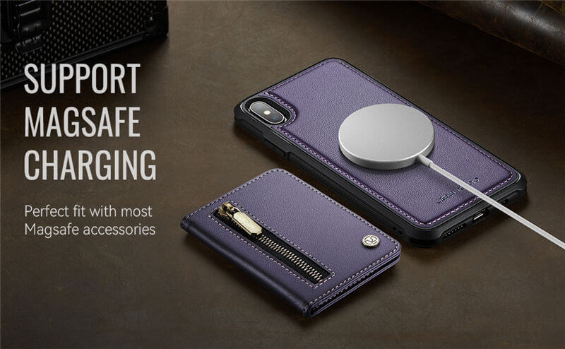 JEEHOOD iPhone XS Max Detachable Magnetic Zipper Wallet Case