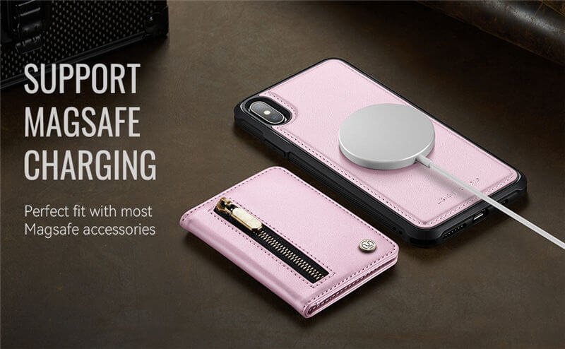JEEHOOD iPhone X/XS Detachable Magnetic Zipper Wallet Case