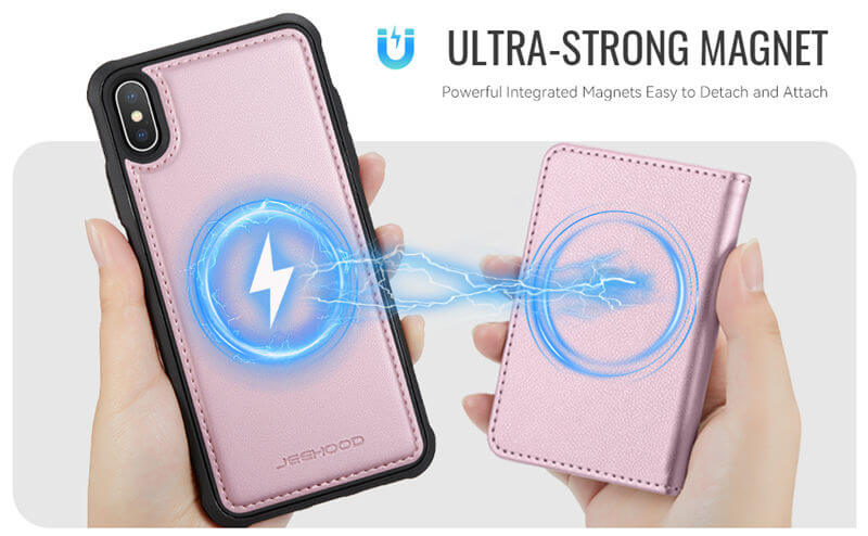 JEEHOOD iPhone XS Max Detachable Magnetic Zipper Wallet Case