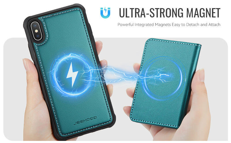 JEEHOOD iPhone X/XS Detachable Magnetic Zipper Wallet Case