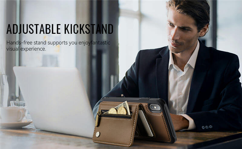 JEEHOOD iPhone X/XS Detachable Magnetic Zipper Wallet Case