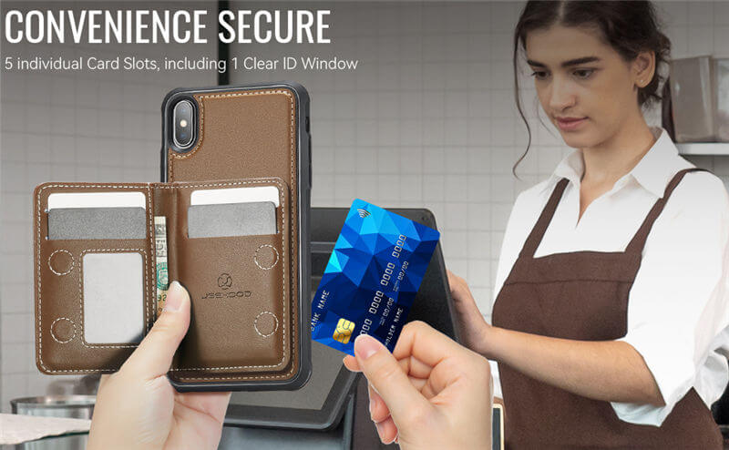 JEEHOOD iPhone XS Max Detachable Magnetic Zipper Wallet Case