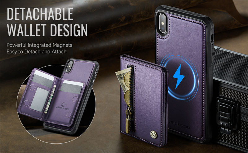 JEEHOOD iPhone X/XS Detachable Magnetic Zipper Wallet Case
