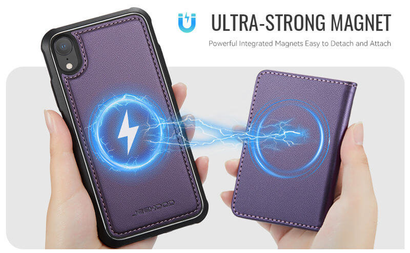 JEEHOOD iPhone XR Detachable Magnetic Zipper Wallet Case