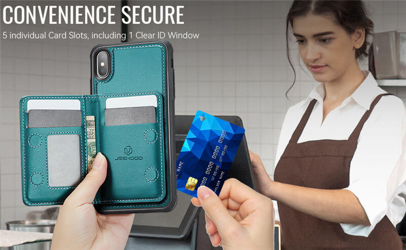 JEEHOOD iPhone XR Detachable Magnetic Zipper Wallet Case